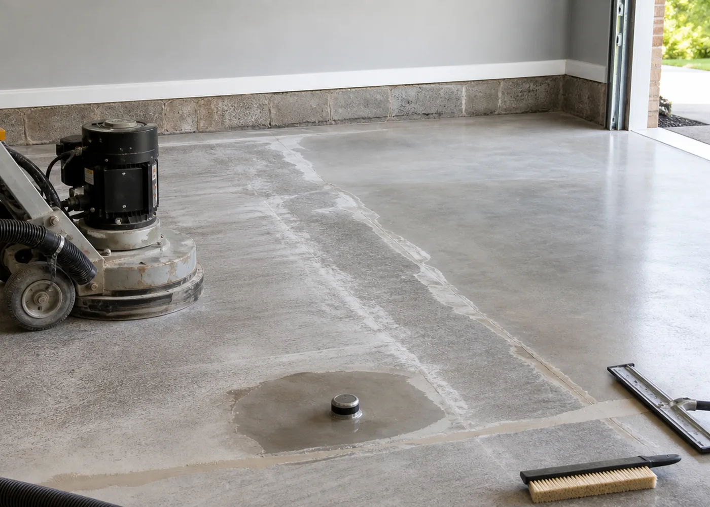 Careful garage and concrete floor coating craftsmanship detail